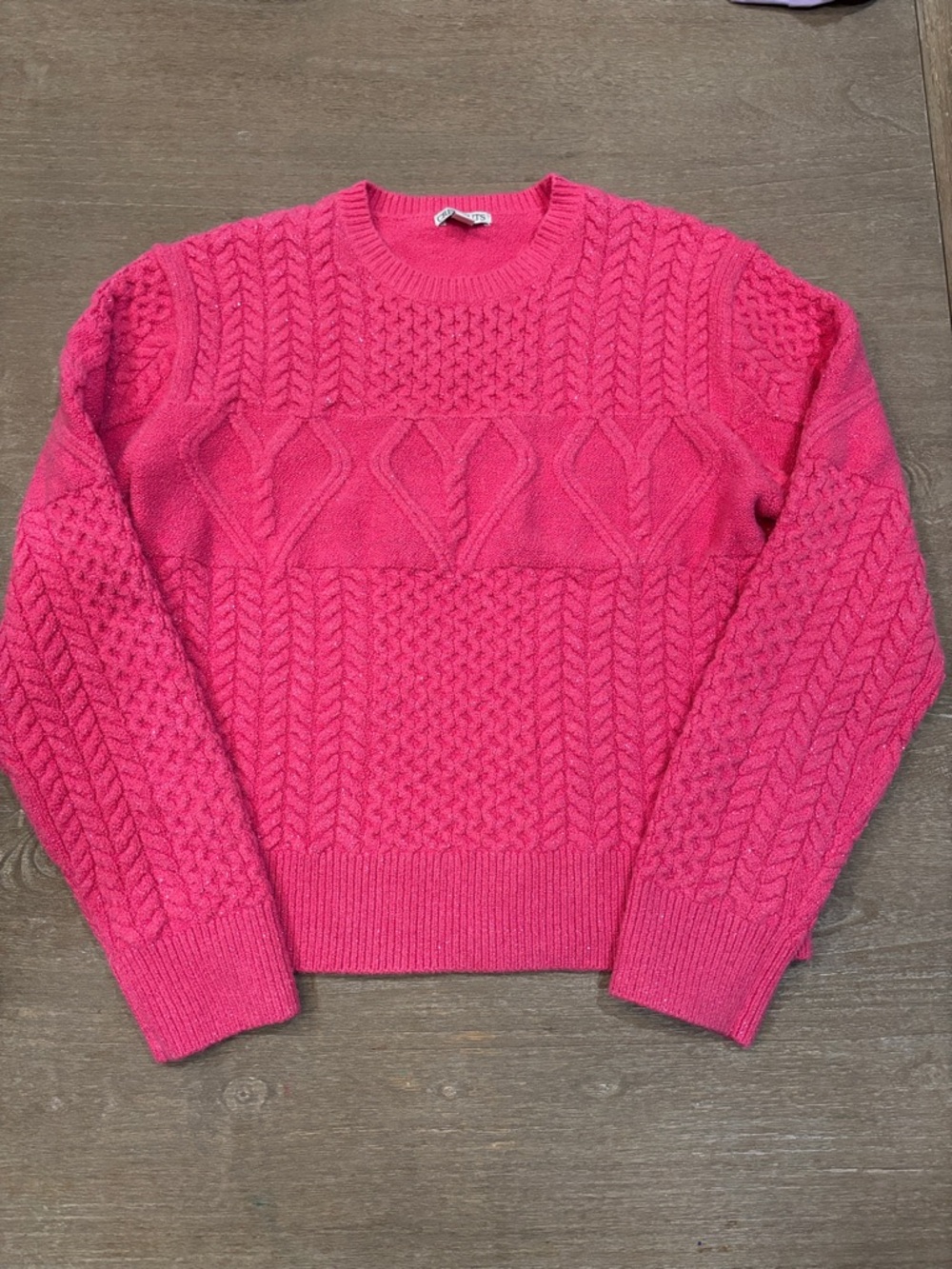 Crewcuts Girls Cable Knit Sweater in Bright Pink hearts sz 14/15